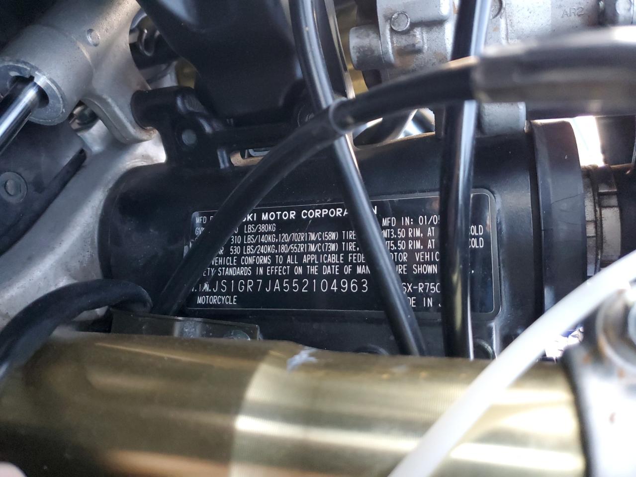 2005 Suzuki Gsx-R750 K VIN: JS1GR7JA552104963 Lot: 91695515
