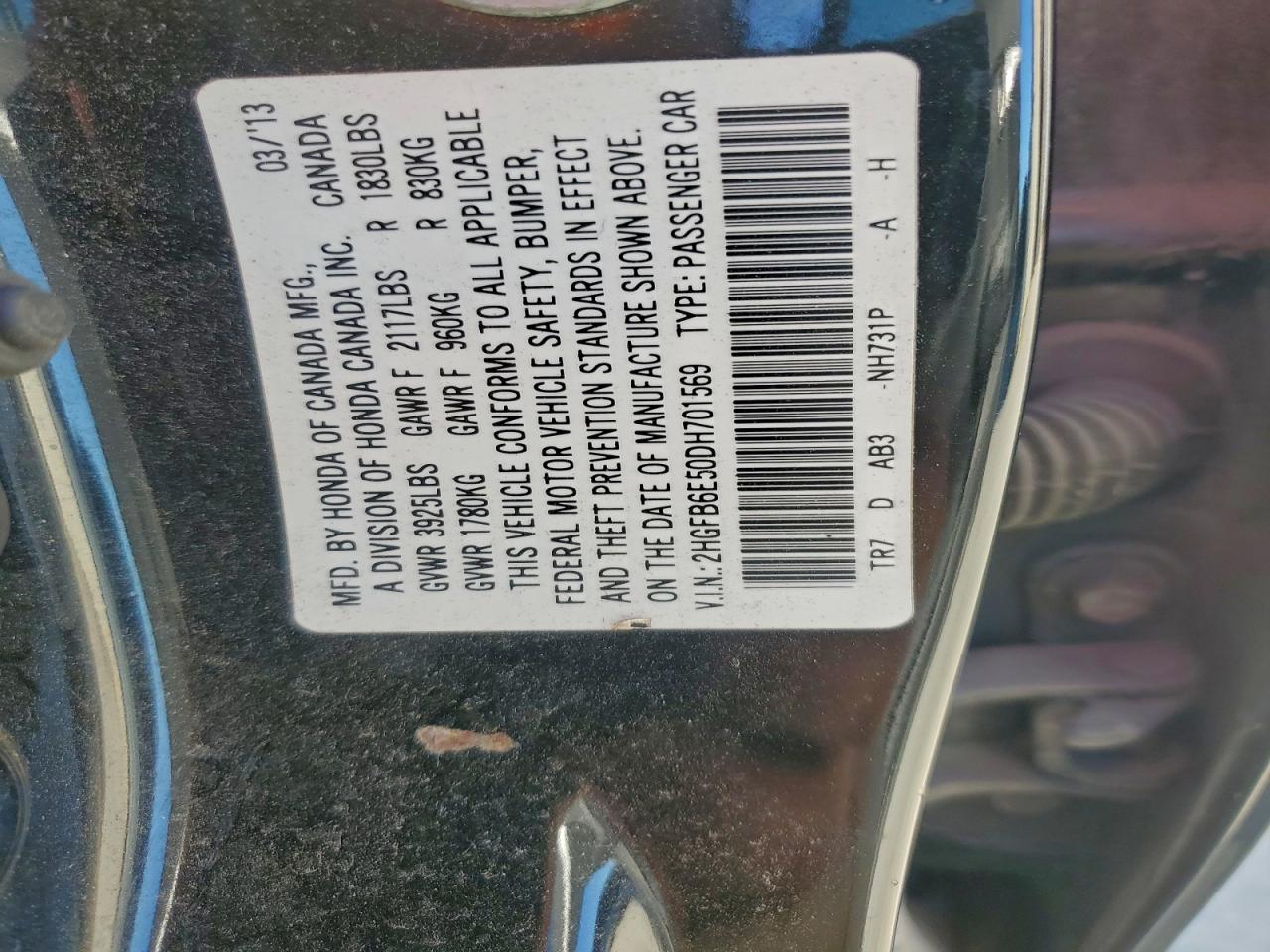 2013 Honda Civic Si VIN: 2HGFB6E50DH701569 Lot: 94093795