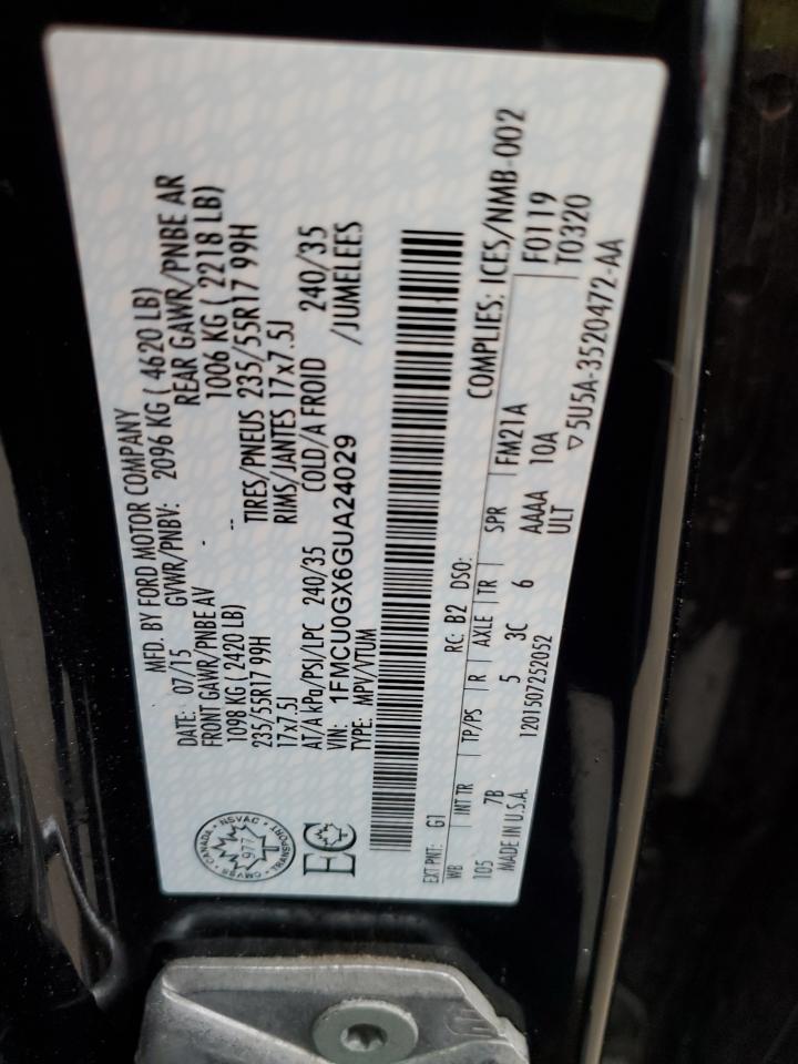 2016 Ford Escape Se VIN: 1FMCU0GX6GUA24029 Lot: 92851495