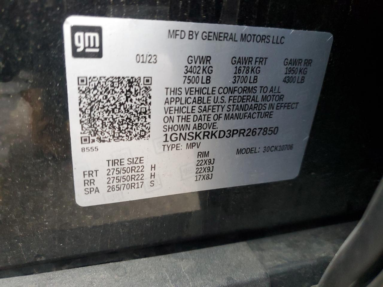 2023 Chevrolet Tahoe K1500 Rst VIN: 1GNSKRKD3PR267850 Lot: 91006975