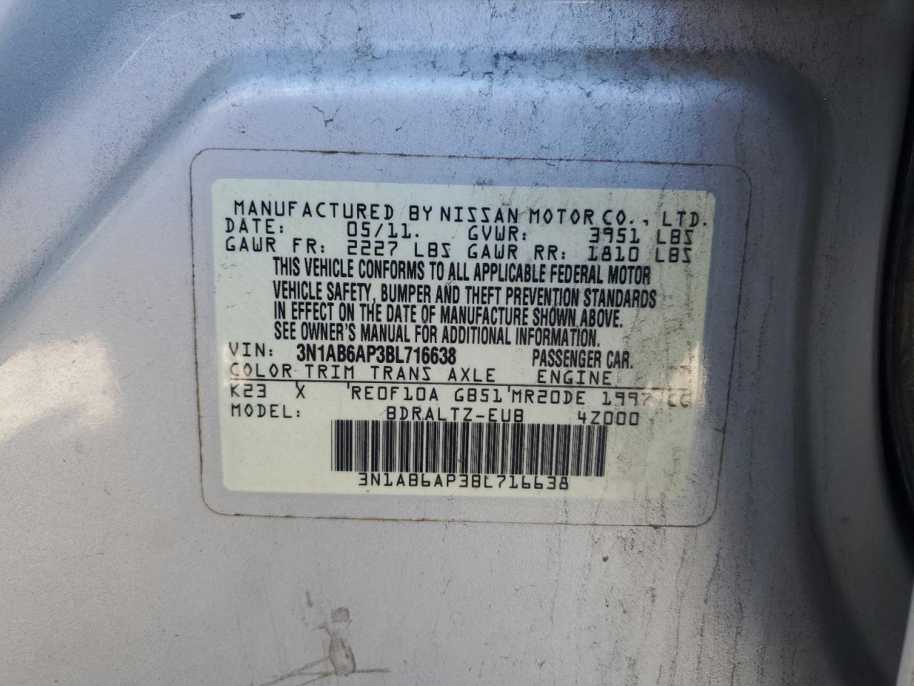 2011 Nissan Sentra 2.0 VIN: 3N1AB6AP3BL716638 Lot: 90893095