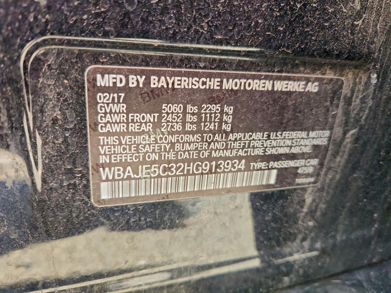 2017 BMW 540 I VIN: WBAJE5C32HG913934 Lot: 94488255