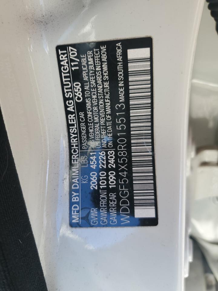 2008 Mercedes-Benz C 300 VIN: WDDGF54X58R015513 Lot: 92110635