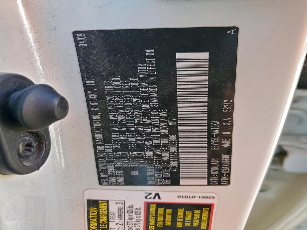 2009 Toyota Venza VIN: 4T3BK11A29U009906 Lot: 93892565