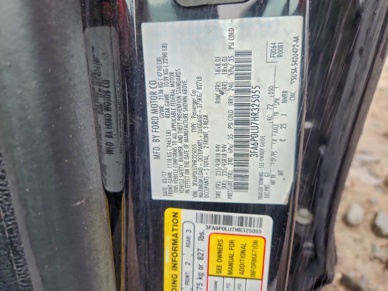 2017 Ford Fusion Se Hybrid VIN: 3FA6P0LU7HR325055 Lot: 94383835