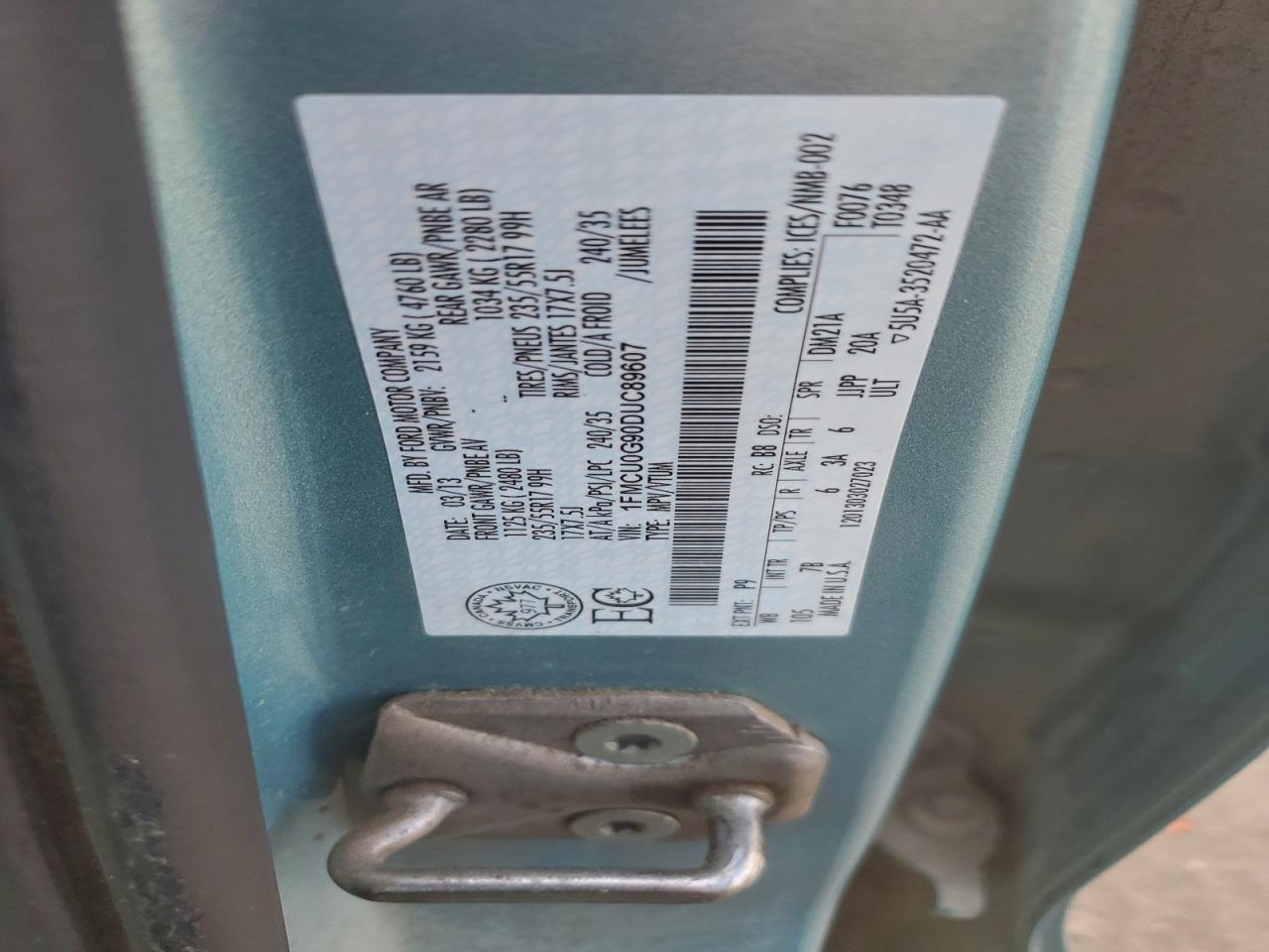 2013 Ford Escape Se VIN: 1FMCU0G90DUC89607 Lot: 93936275