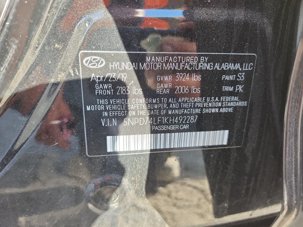 2019 Hyundai Elantra Se VIN: 5NPD74LF1KH492287 Lot: 92605955