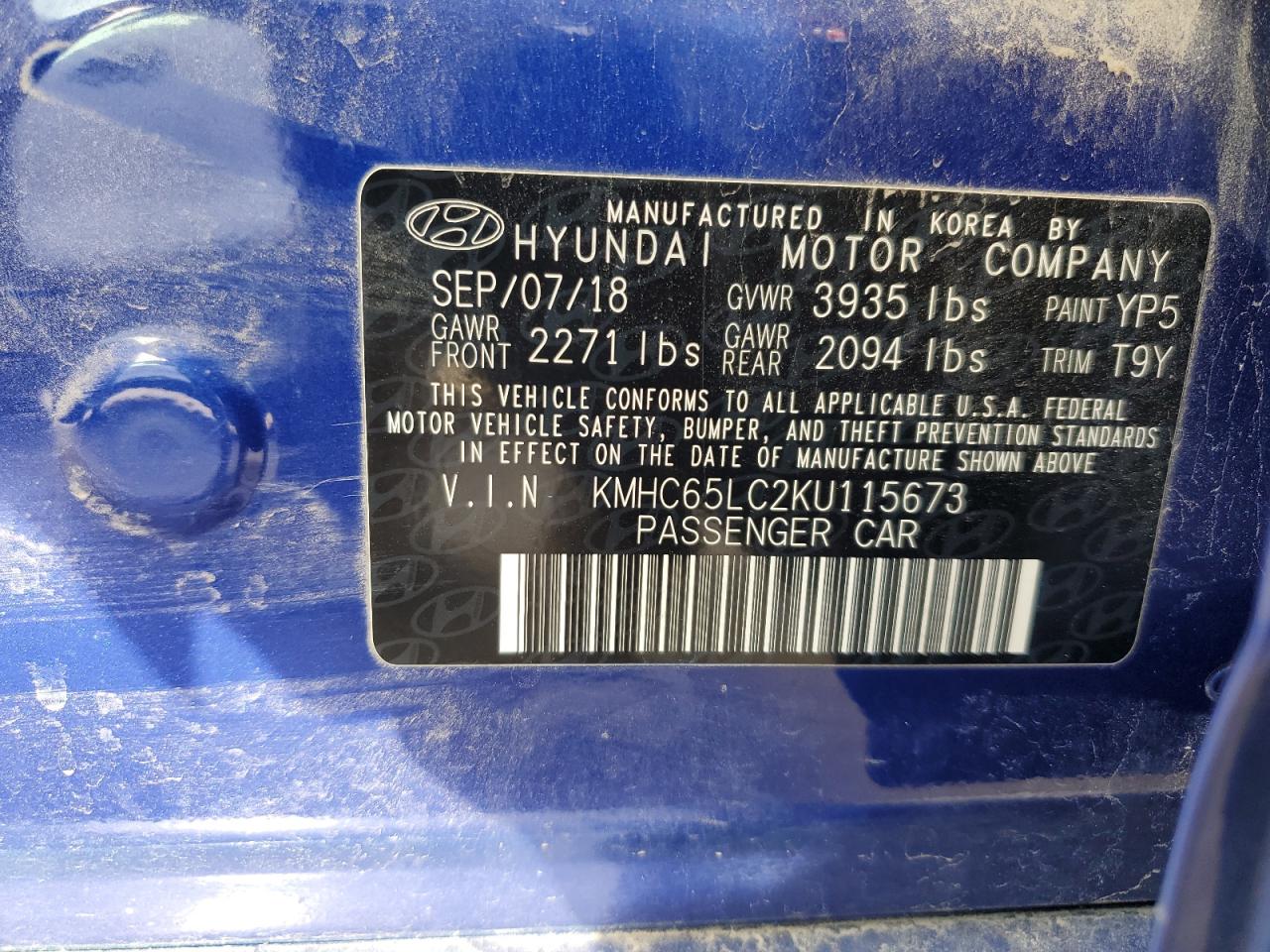 2019 Hyundai Ioniq Blue VIN: KMHC65LC2KU115673 Lot: 92945675