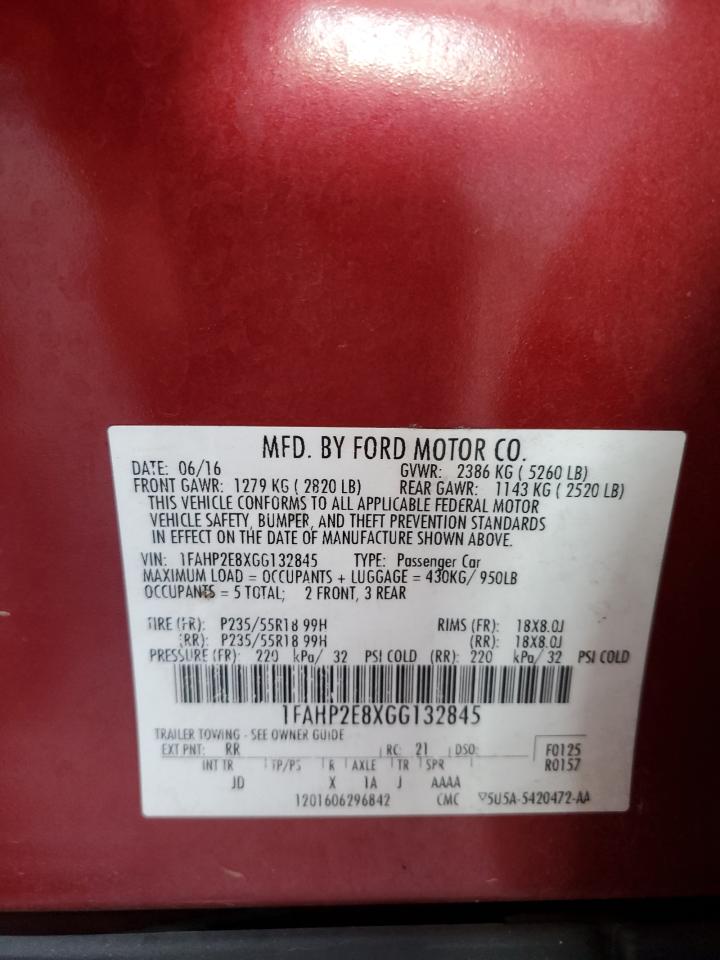 2016 Ford Taurus Sel VIN: 1FAHP2E8XGG132845 Lot: 90511315