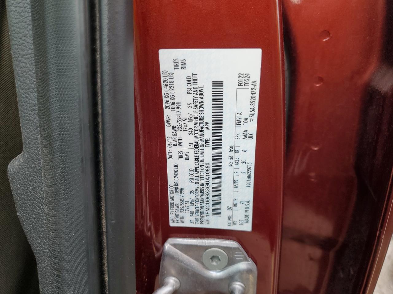 2016 Ford Escape Se VIN: 1FMCU0GX3GUA10850 Lot: 91248715