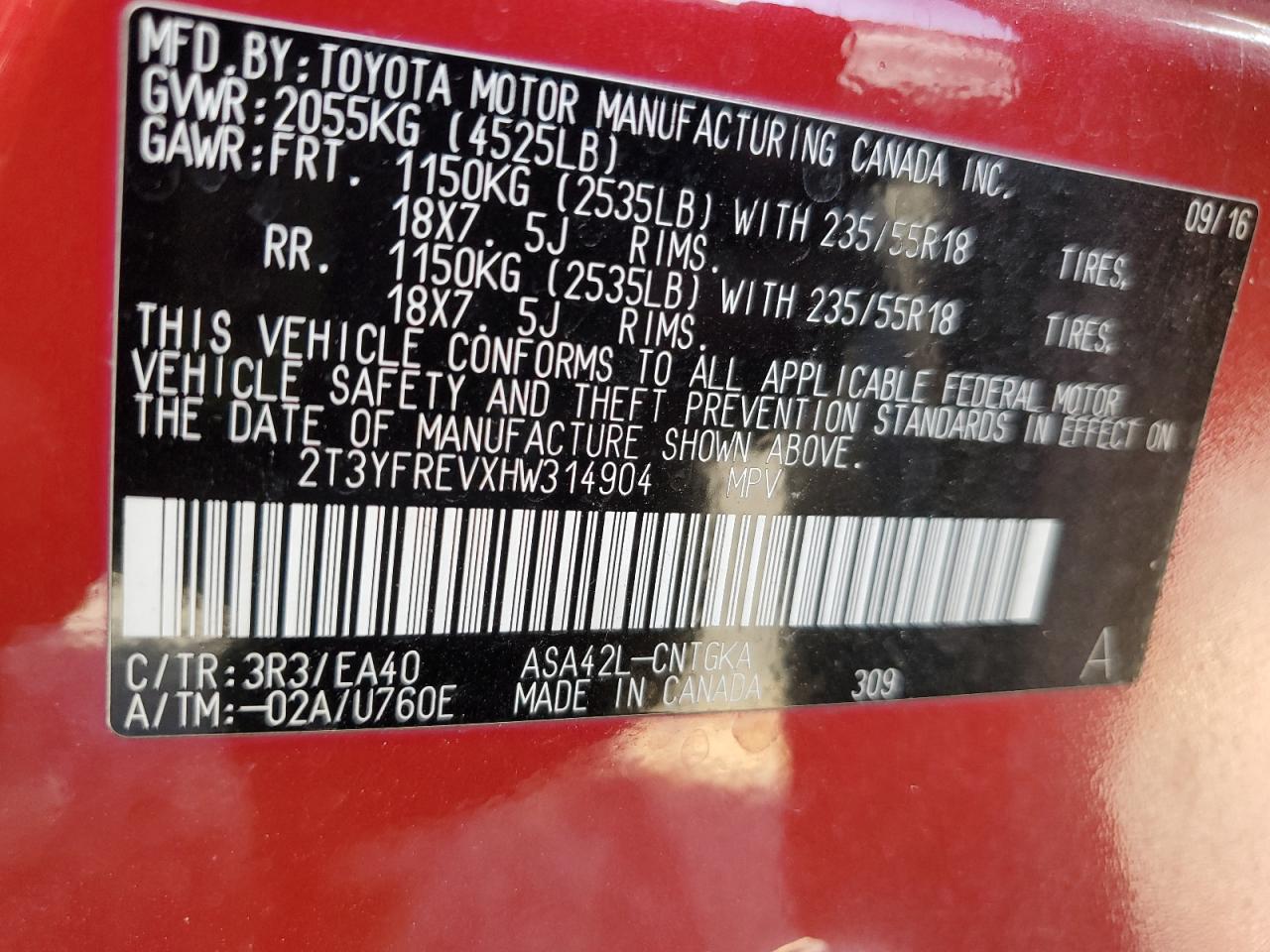 2017 Toyota Rav4 Limited VIN: 2T3YFREVXHW314904 Lot: 92877195