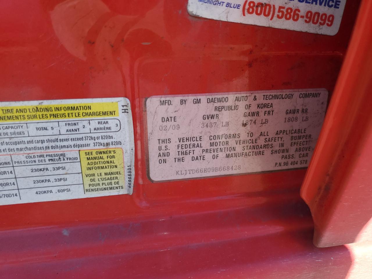 2009 Chevrolet Aveo Ls VIN: KL1TD66E09B668428 Lot: 91032435