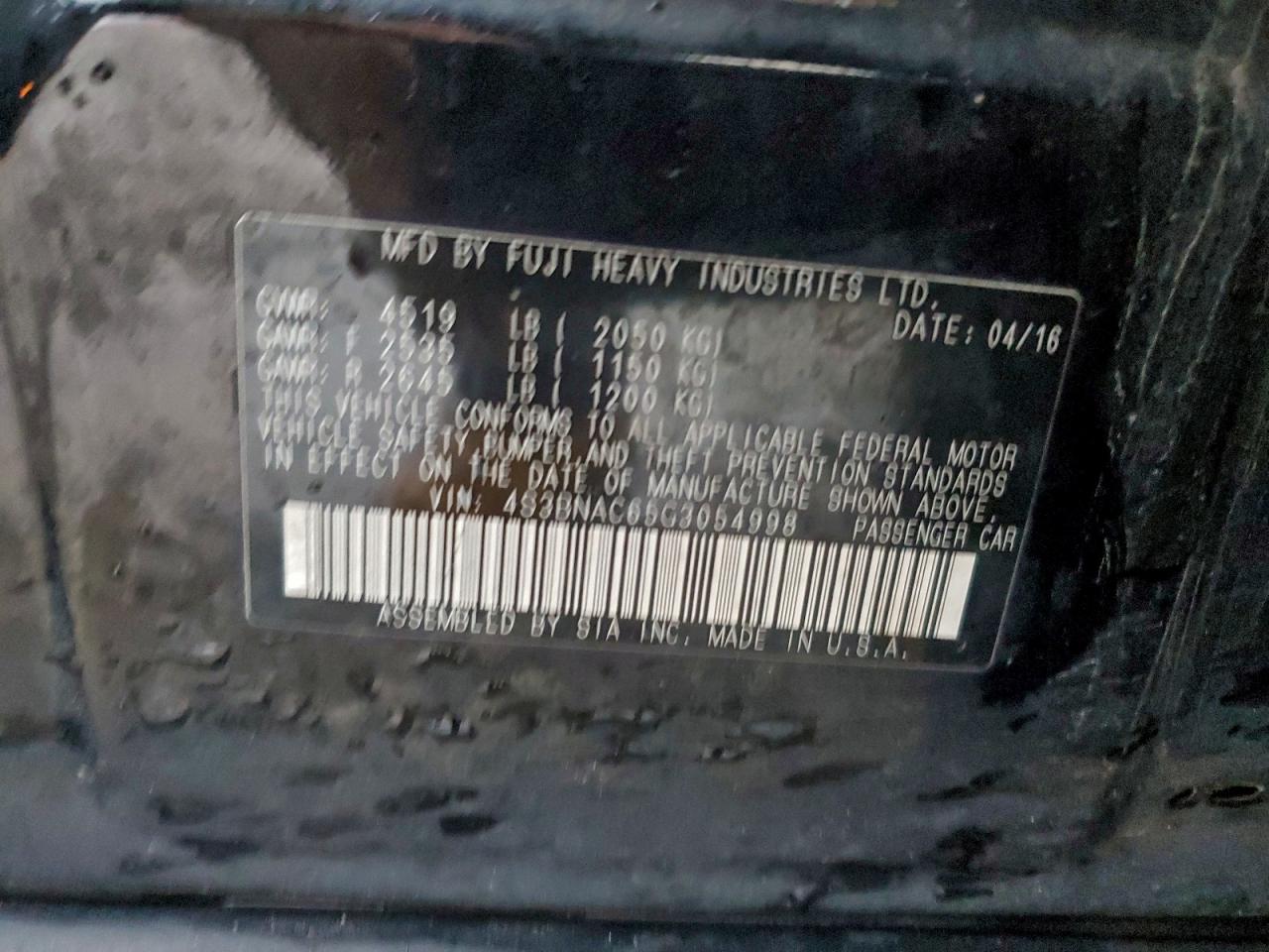 2016 Subaru Legacy 2.5I Premium VIN: 4S3BNAC65G3054998 Lot: 94125565