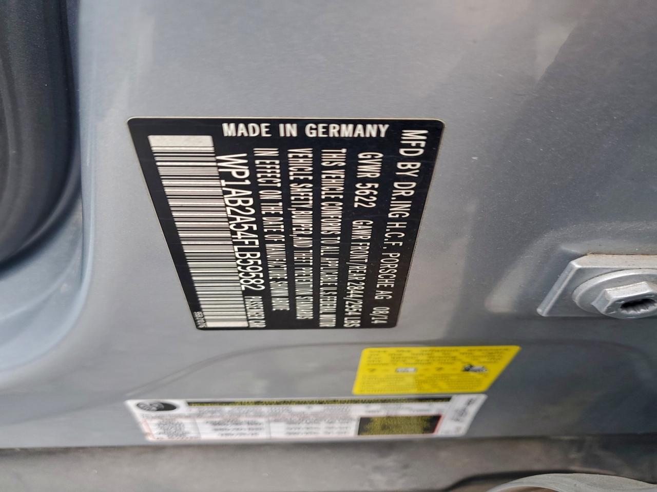 2015 Porsche Macan S VIN: WP1AB2A54FLB59582 Lot: 92938115