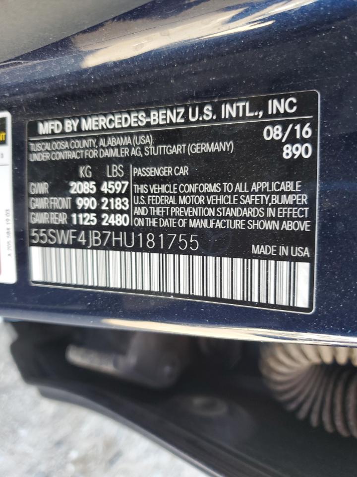 2017 Mercedes-Benz C 300 VIN: 55SWF4JB7HU181755 Lot: 92253265