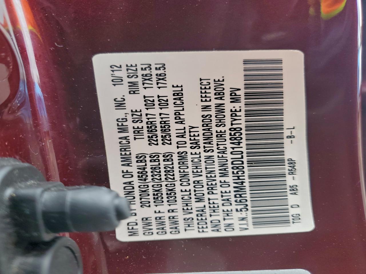 2013 Honda Cr-V Ex VIN: 5J6RM4H58DL014858 Lot: 91269615