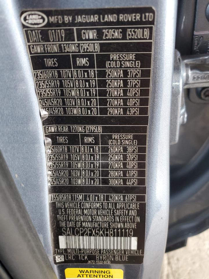 2019 Land Rover Discovery Sport Se VIN: SALCP2FX5KH811119 Lot: 91216395