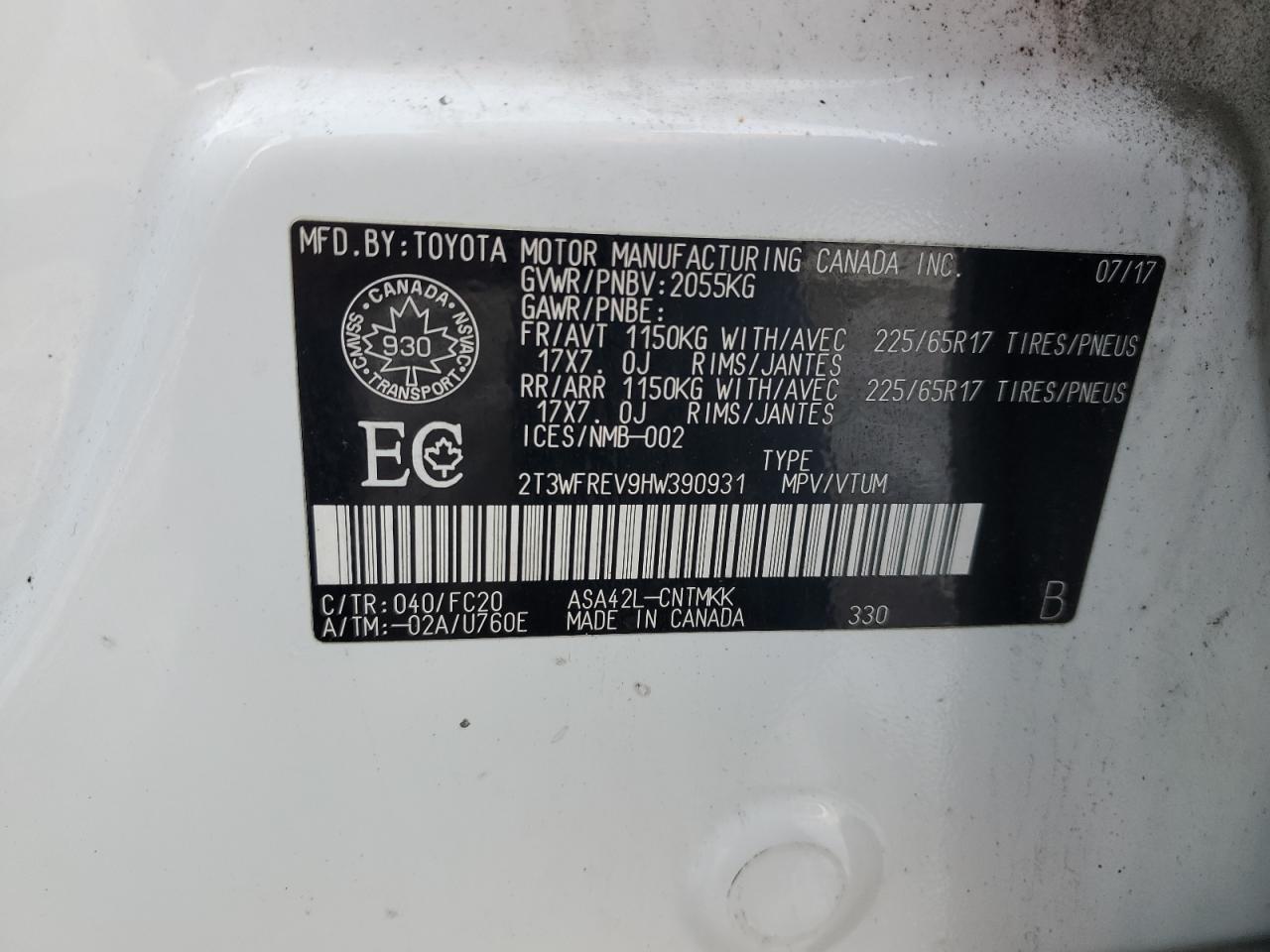 2017 Toyota Rav4 Xle VIN: 2T3WFREV9HW390931 Lot: 92668785