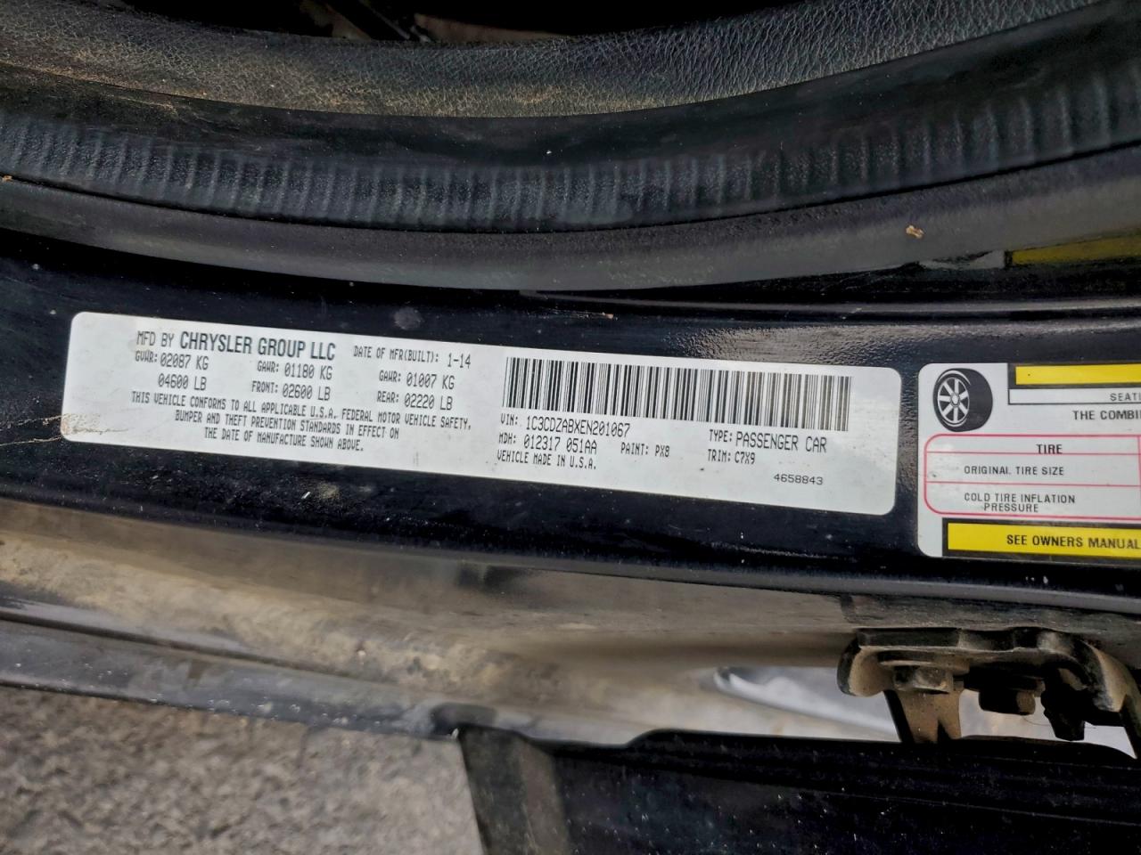 2014 Dodge Avenger Se VIN: 1C3CDZABXEN201067 Lot: 94344475