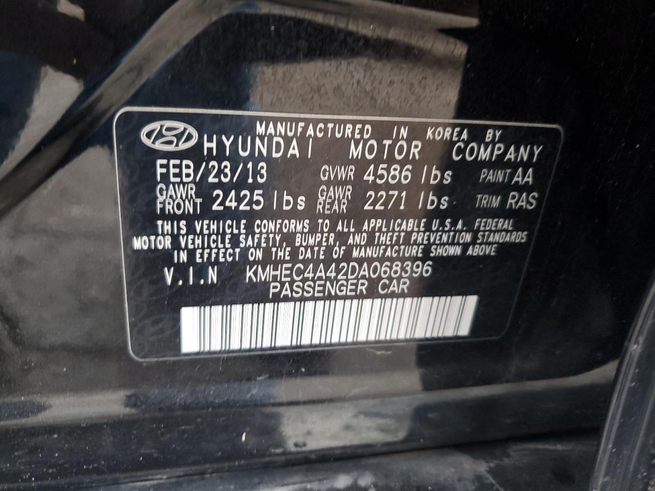2013 Hyundai Sonata Hybrid VIN: KMHEC4A42DA068396 Lot: 91995485