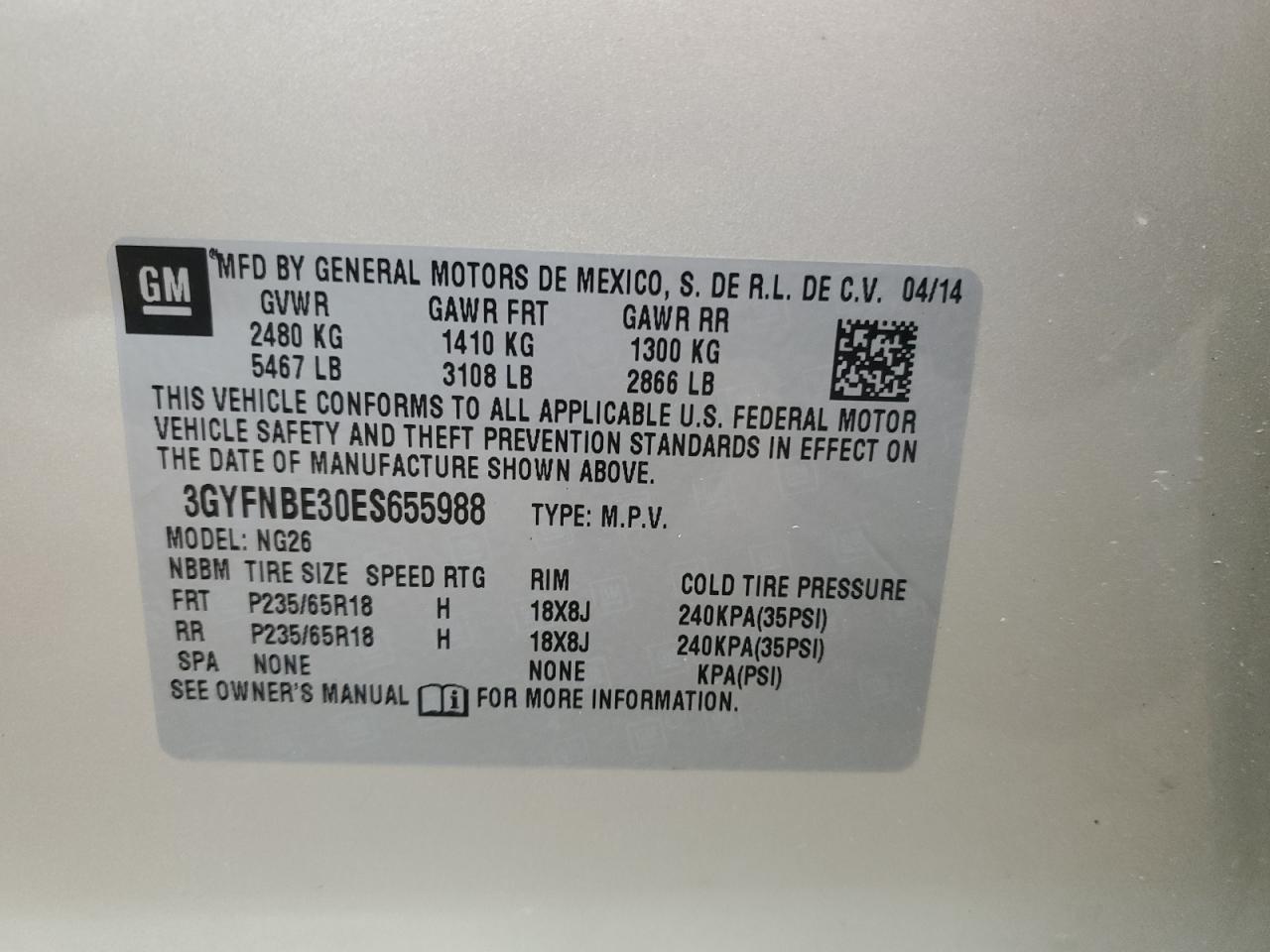 2014 Cadillac Srx Luxury Collection VIN: 3GYFNBE30ES655988 Lot: 92194115