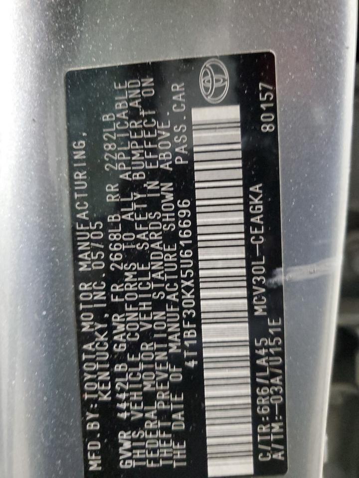 2005 Toyota Camry Le VIN: 4T1BF30KX5U616696 Lot: 91378935