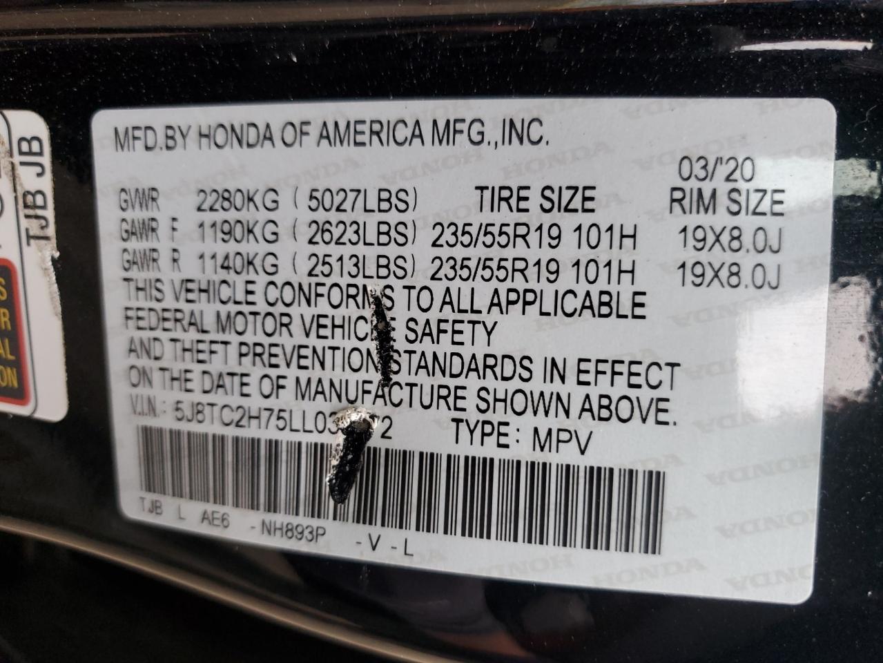 2020 Acura Rdx Advance VIN: 5J8TC2H75LL039172 Lot: 92477185