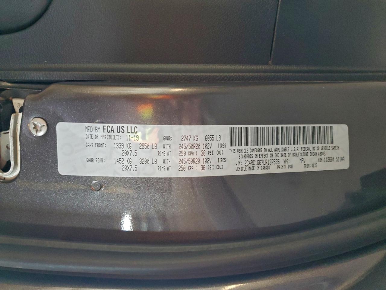 2020 Chrysler Pacifica Limited VIN: 2C4RC1GG7LR137535 Lot: 94632865