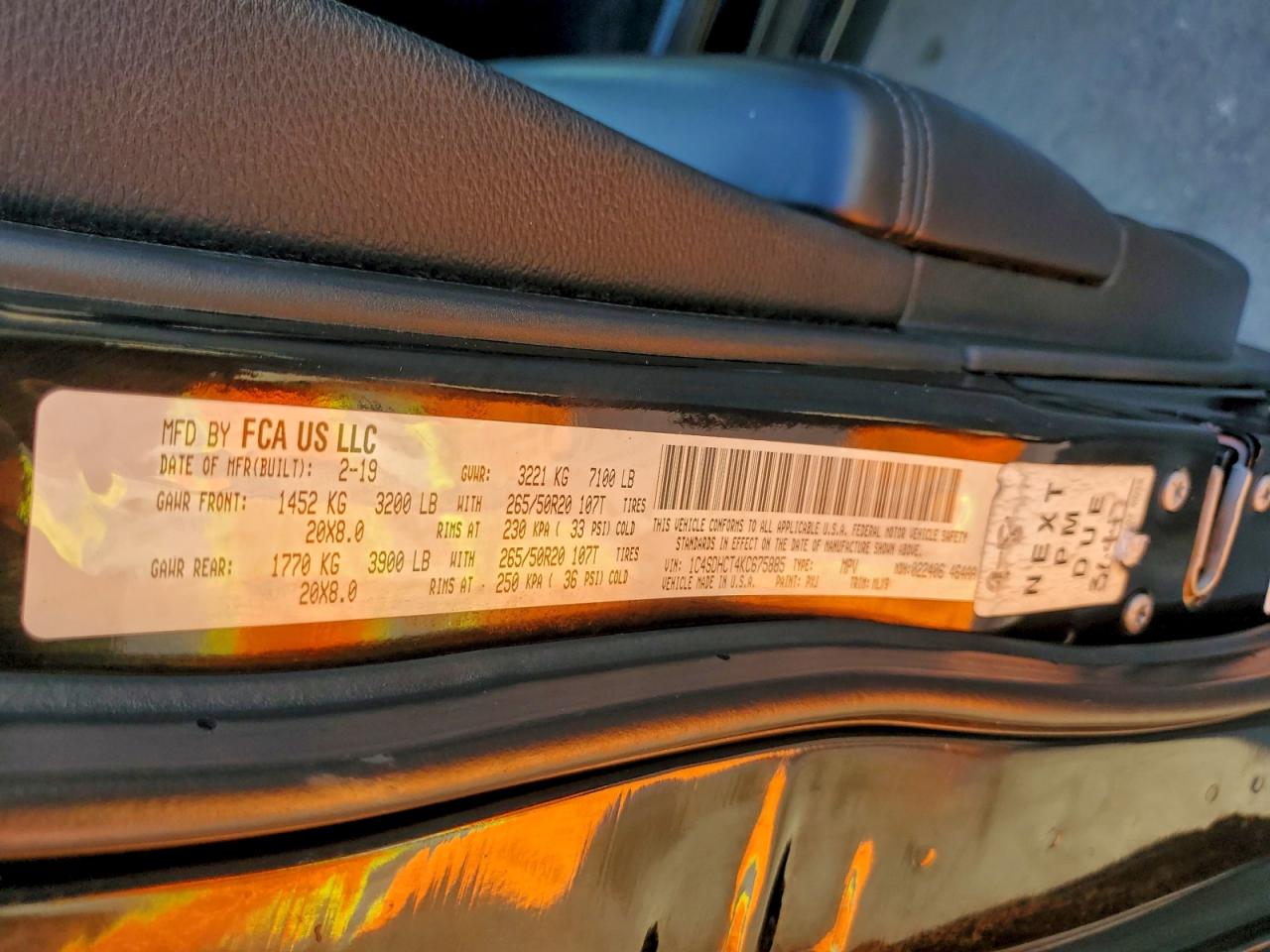 2019 Dodge Durango R/T VIN: 1C4SDHCT4KC675885 Lot: 93998095