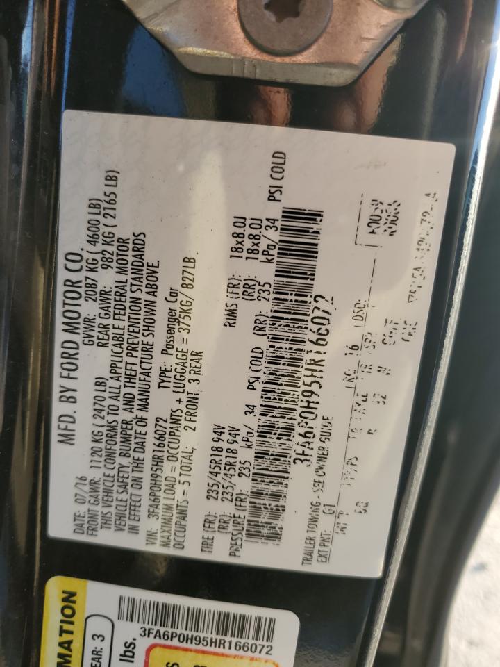 2017 Ford Fusion Se VIN: 3FA6P0H95HR166072 Lot: 92697725