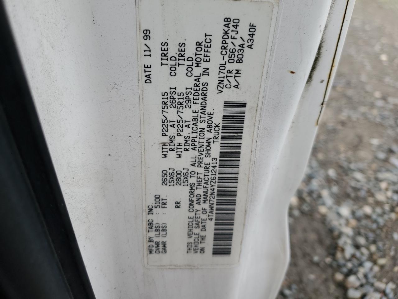 2000 Toyota Tacoma Xtracab VIN: 4TAWN72N4YZ612413 Lot: 93342135