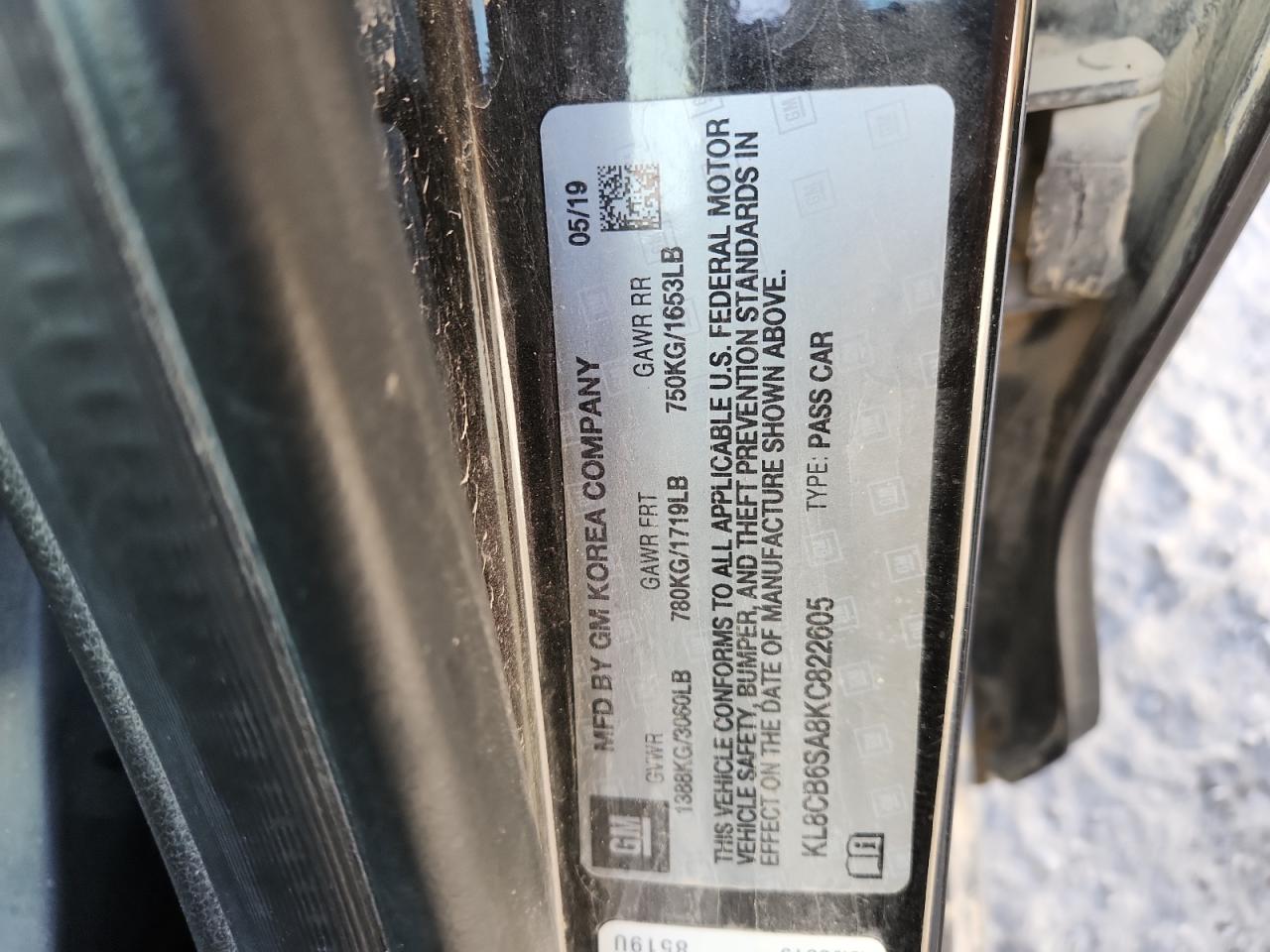 2019 Chevrolet Spark Ls VIN: KL8CB6SA8KC822605 Lot: 91434405