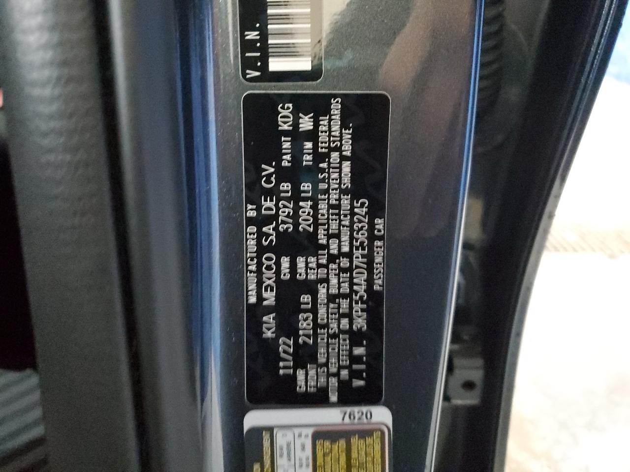 2023 Kia Forte Gt Line VIN: 3KPF54AD7PE563245 Lot: 92277105