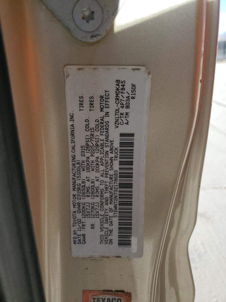 2003 Toyota Tacoma Xtracab VIN: 5TEWN72N73Z178683 Lot: 91597025