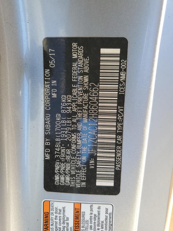 2017 Subaru Brz 2.0 Limited VIN: JF1ZCAC12H8604662 Lot: 91045355