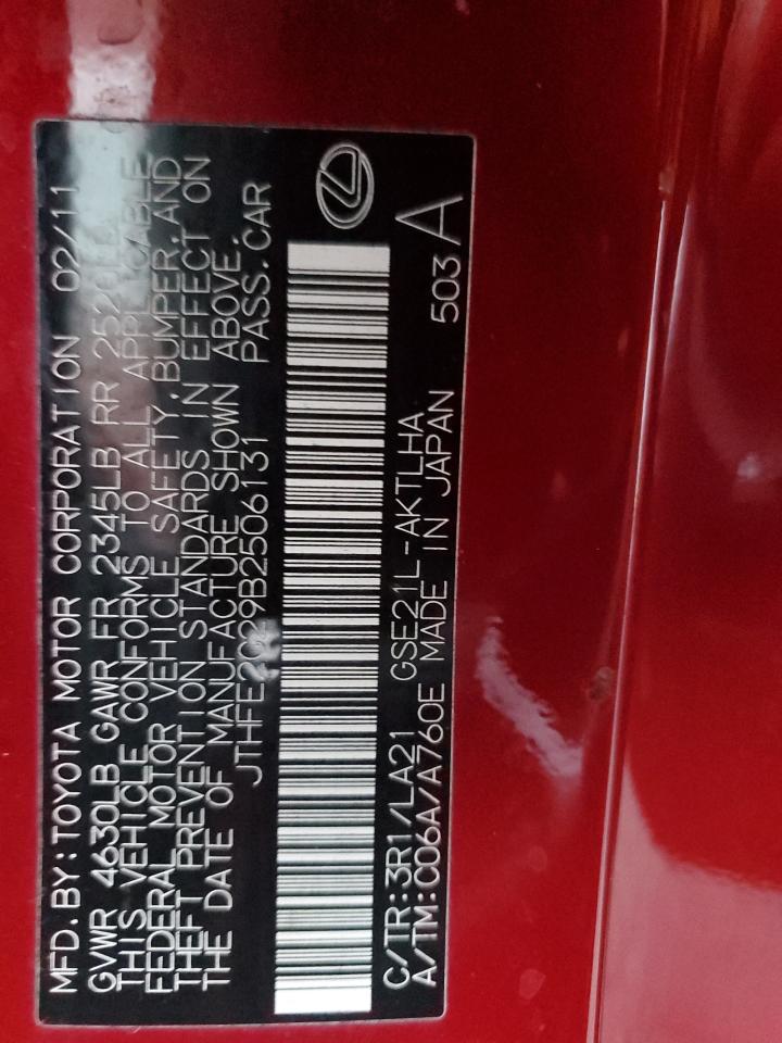 2011 Lexus Is 350 VIN: JTHFE2C29B2506131 Lot: 92719955