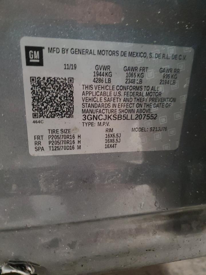 2020 Chevrolet Trax Ls VIN: 3GNCJKSB5LL207552 Lot: 93186285