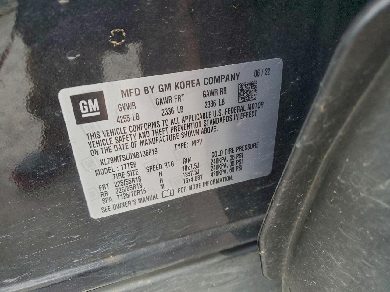 2022 Chevrolet Trailblazer Rs VIN: KL79MTSL0NB136819 Lot: 93928265