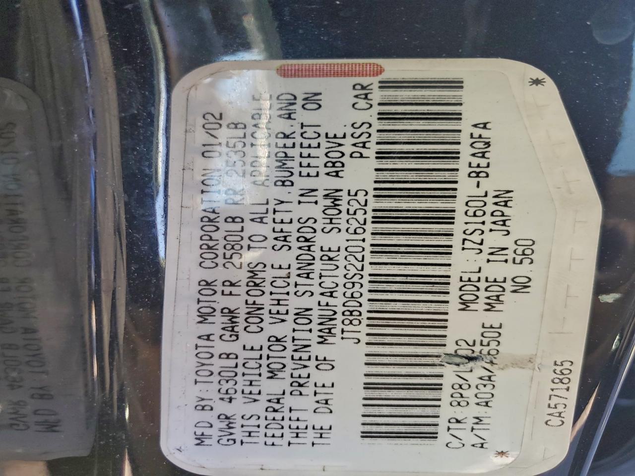 2002 Lexus Gs 300 VIN: JT8BD69S220162525 Lot: 93238395