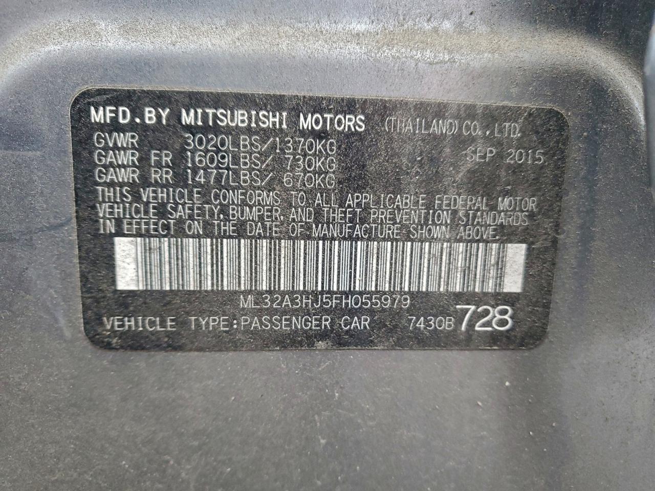 2015 Mitsubishi Mirage De VIN: ML32A3HJ5FH055979 Lot: 93928255