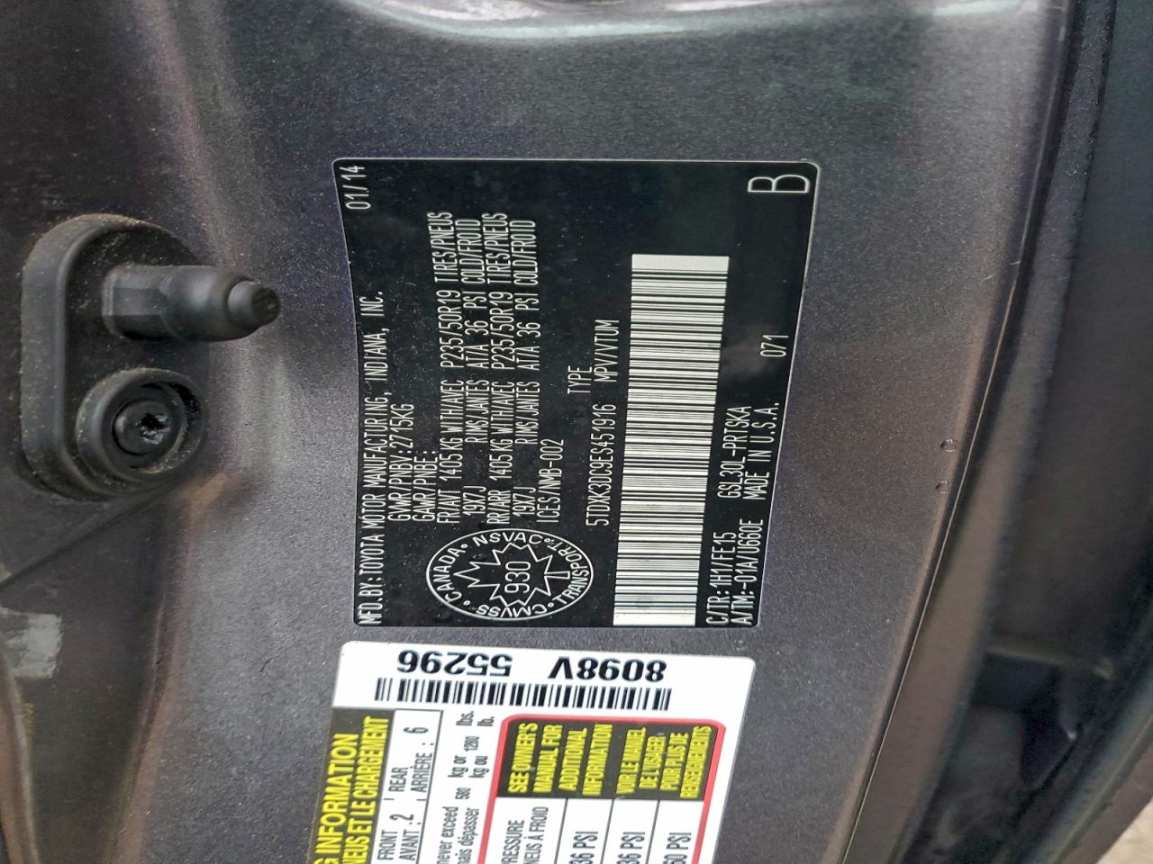 2014 Toyota Sienna Sport VIN: 5TDXK3DC9ES451916 Lot: 92425065