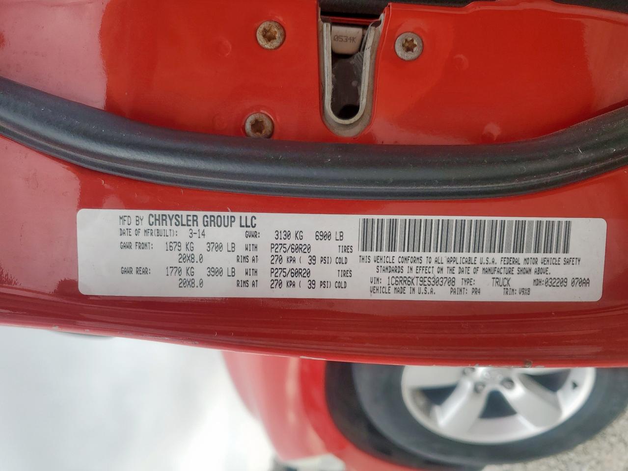 2014 Ram 1500 St VIN: 1C6RR6KT9ES303708 Lot: 93674335