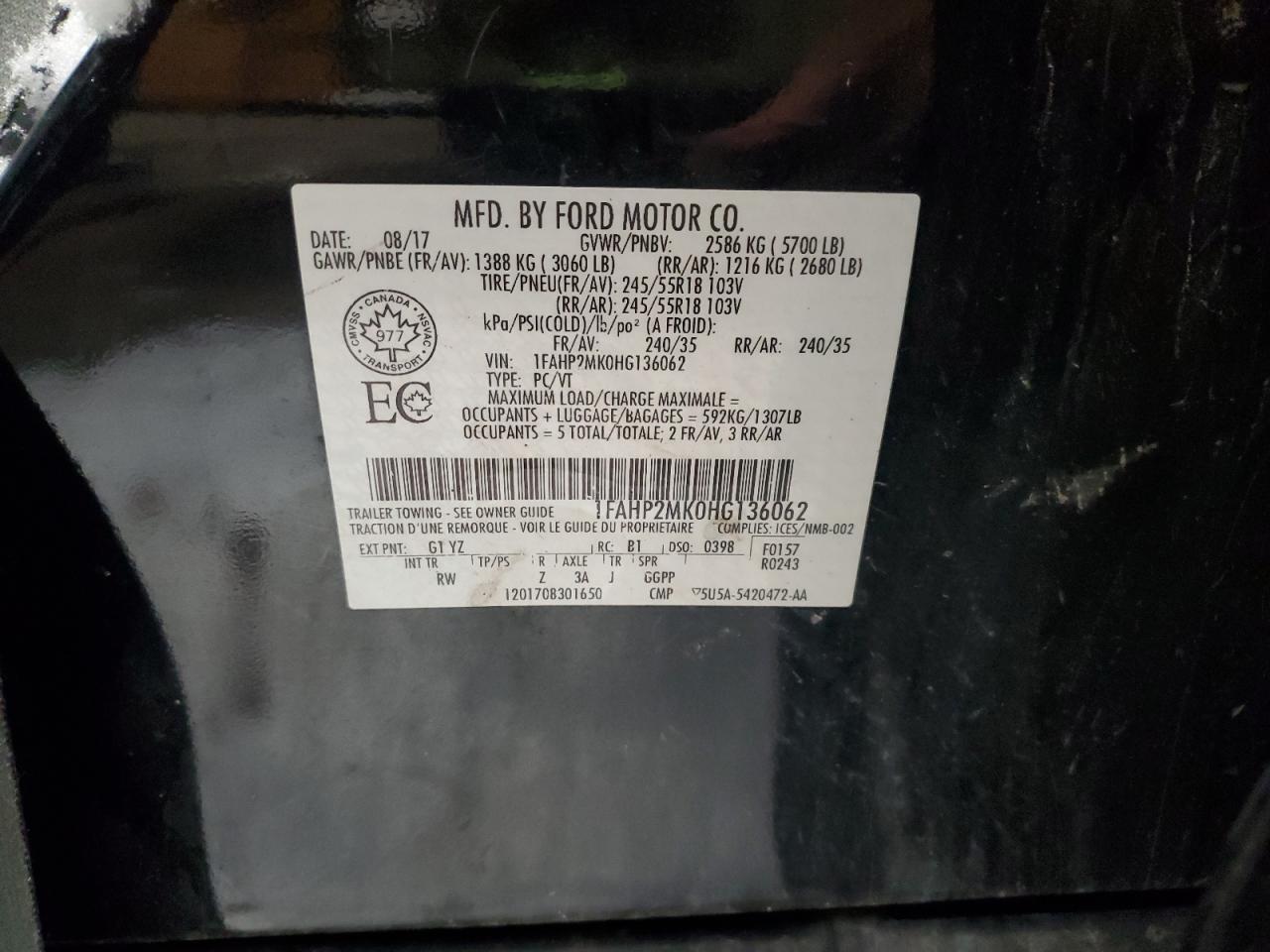 2017 Ford Taurus Police Interceptor VIN: 1FAHP2MK0HG136062 Lot: 87078205