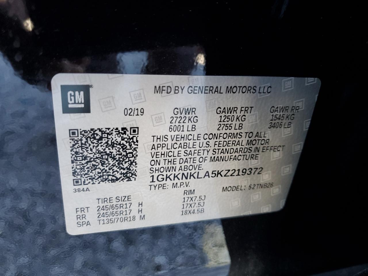 2019 GMC Acadia Sle VIN: 1GKKNKLA5KZ219372 Lot: 91119985