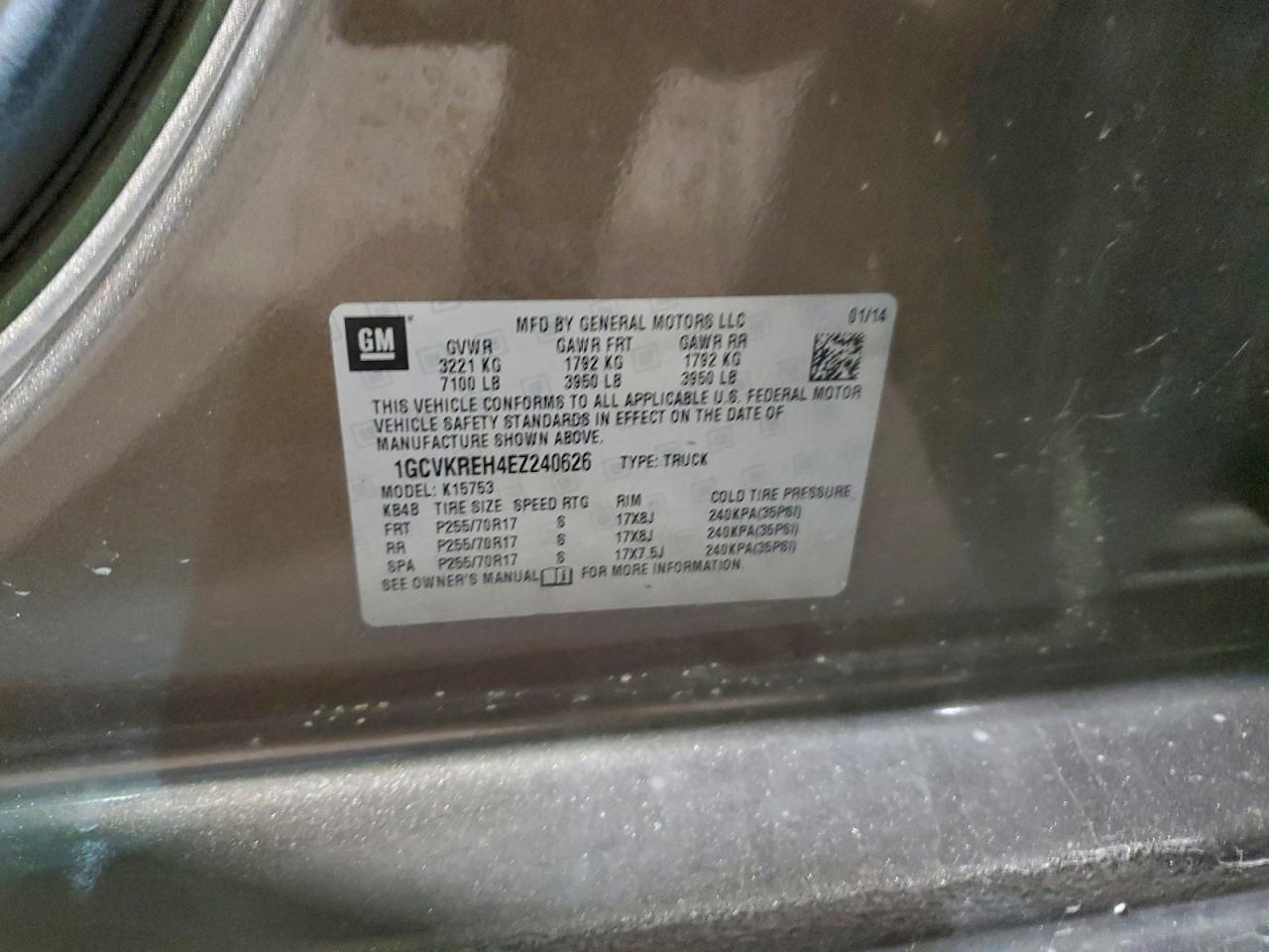 2014 Chevrolet Silverado K1500 Lt VIN: 1GCVKREH4EZ240626 Lot: 94455455
