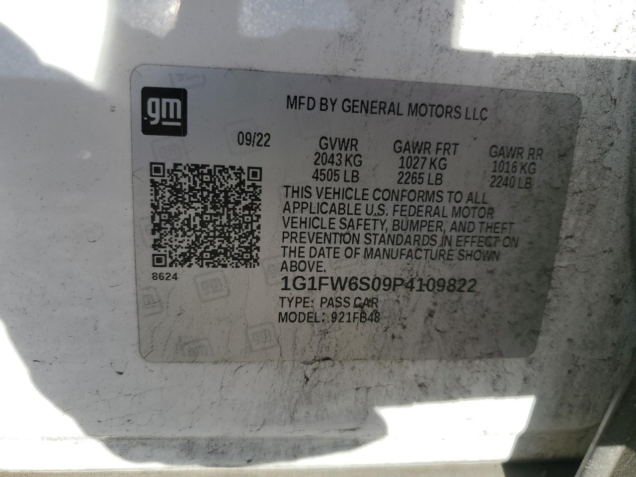 2023 Chevrolet Bolt Ev 1Lt VIN: 1G1FW6S09P4109822 Lot: 92900055