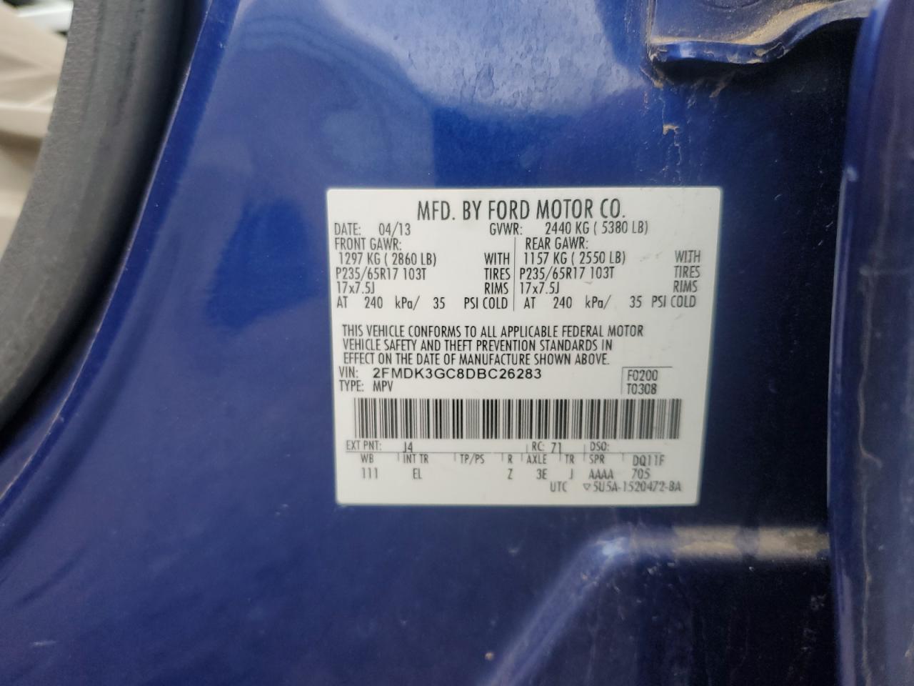 2013 Ford Edge Se VIN: 2FMDK3GC8DBC26283 Lot: 92636465