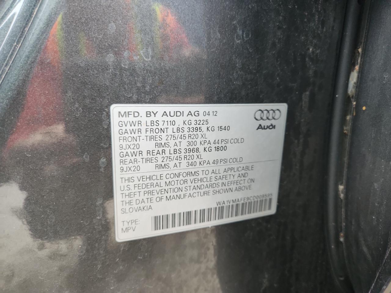 2012 Audi Q7 Prestige VIN: WA1VMAFE9CD009595 Lot: 93512965