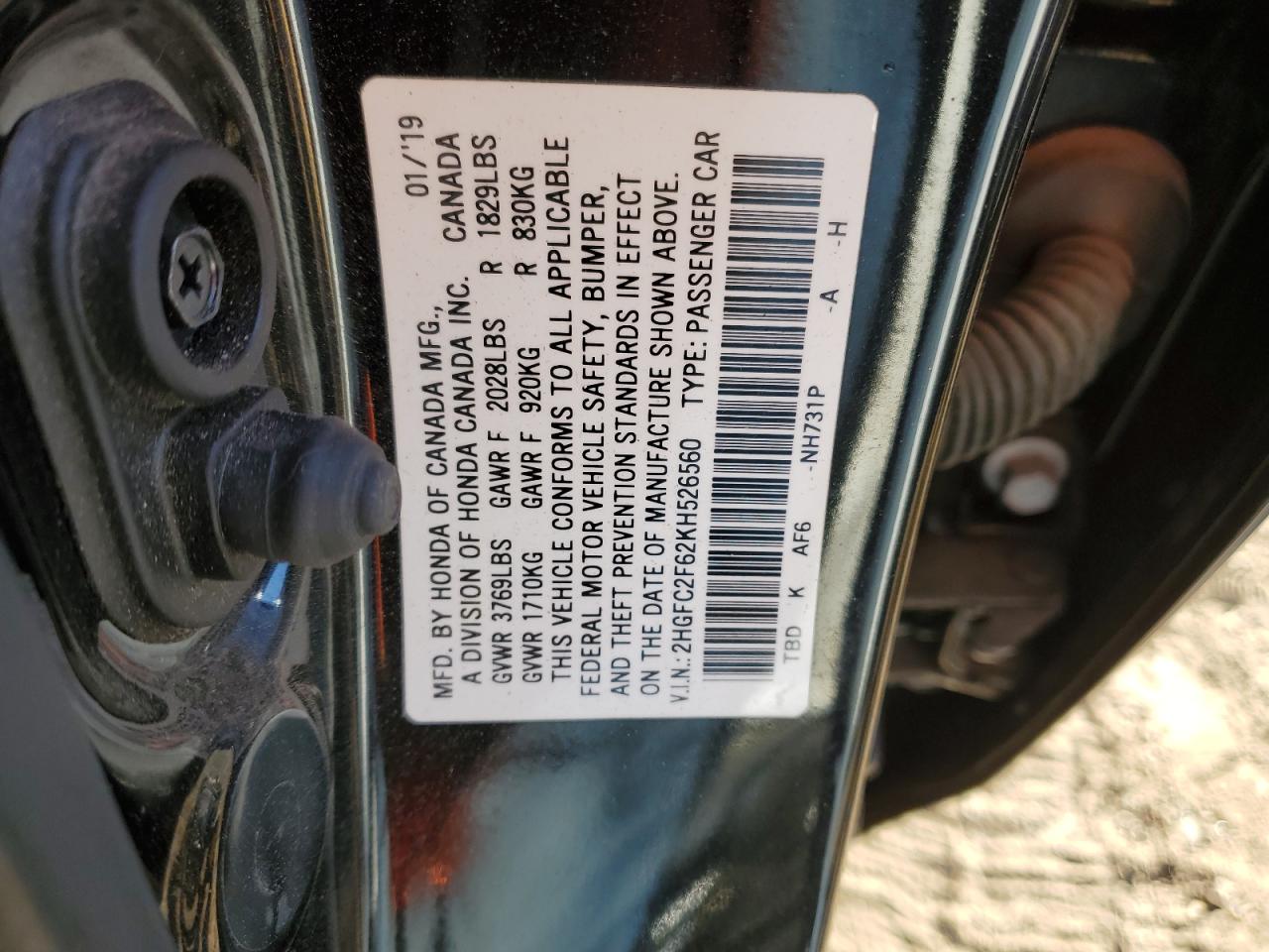 2019 Honda Civic Lx VIN: 2HGFC2F62KH526560 Lot: 92227305