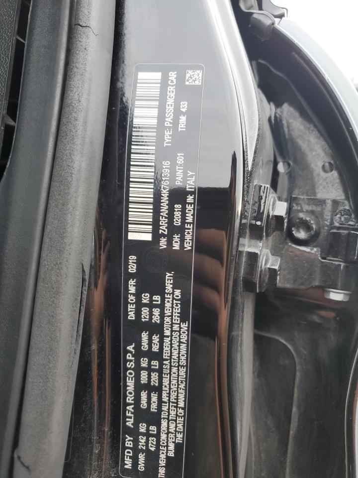 2019 Alfa Romeo Giulia VIN: ZARFANAN4K7613916 Lot: 92595855